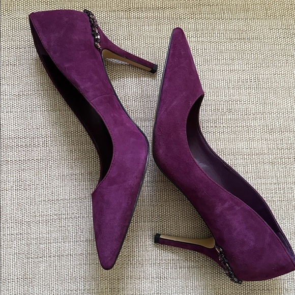 WHBM Rhinestone Embellished Suede Upper Heel Jewel Tone Plum Party Wedding Guest - Picture 7 of 17